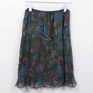 ALLISON TAYLOR Silk Skirt Paisley Drawstring Green Delicate Forest Fairy Y2K L